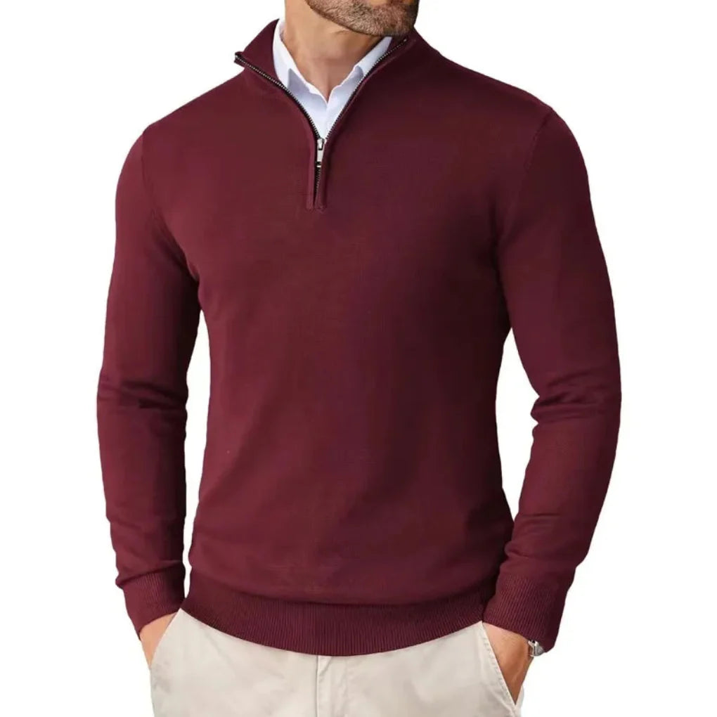 Pull en tricot de coton pour homme avec col zippé
