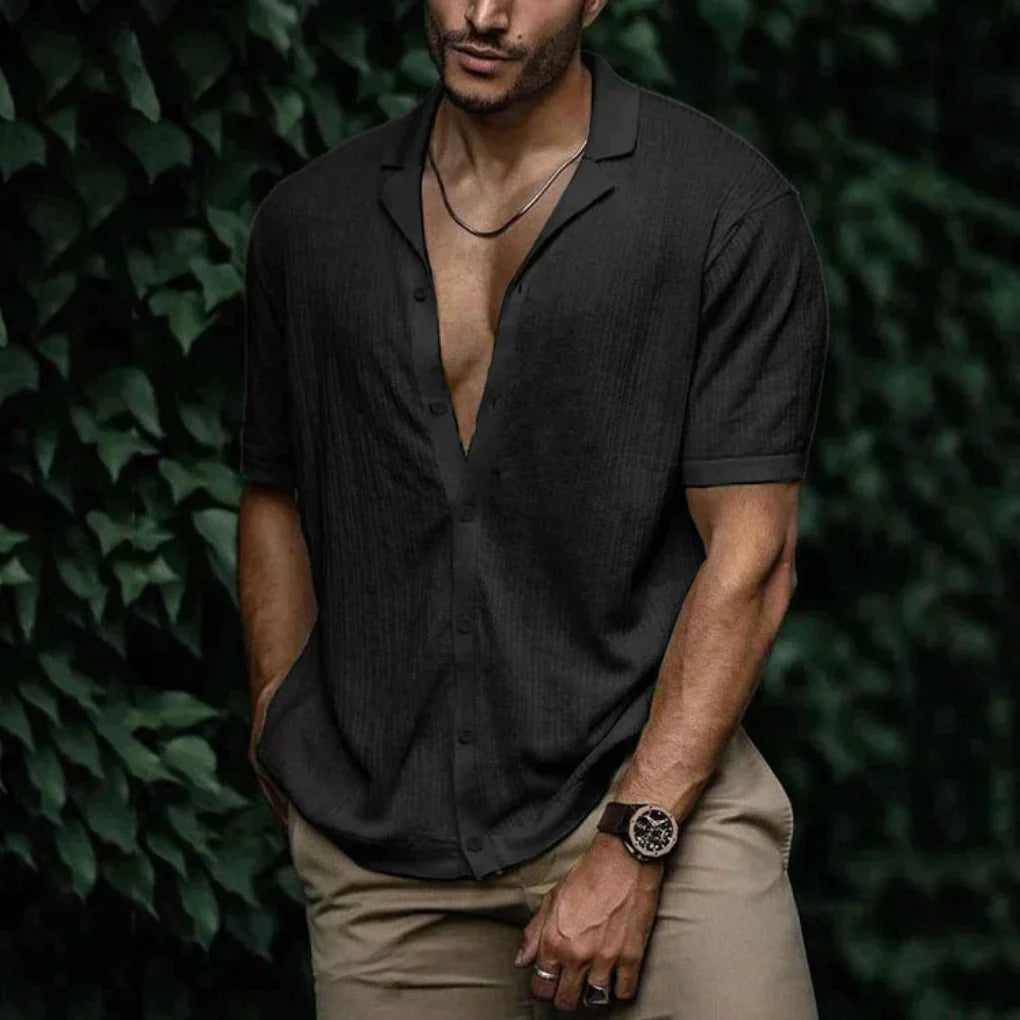Chemise d'été en lin pour homme avec fermeture à boutons