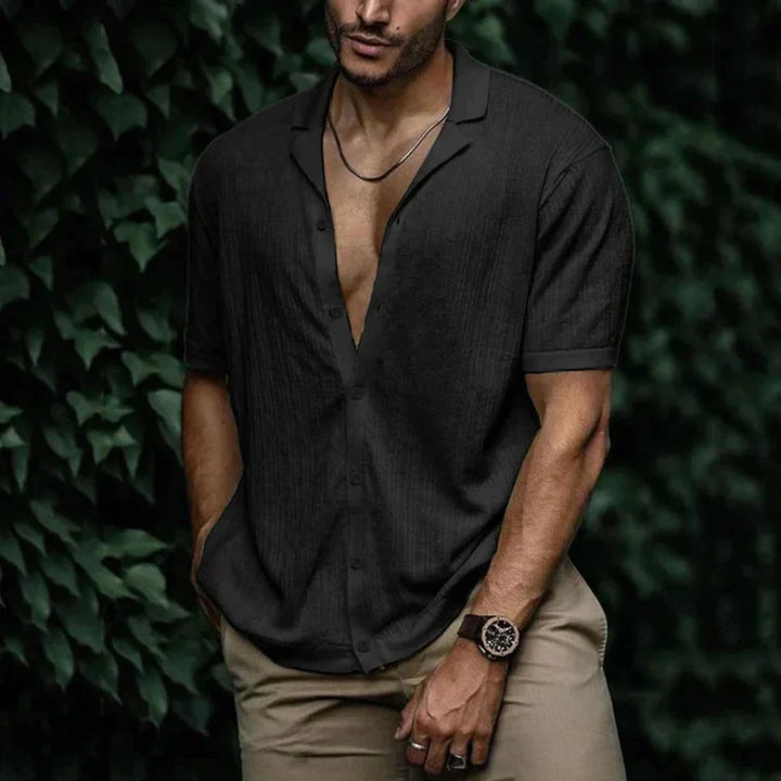 Chemise d'été en lin pour homme avec fermeture à boutons