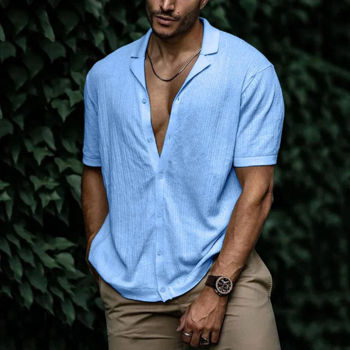 Chemise d'été en lin pour homme avec fermeture à boutons