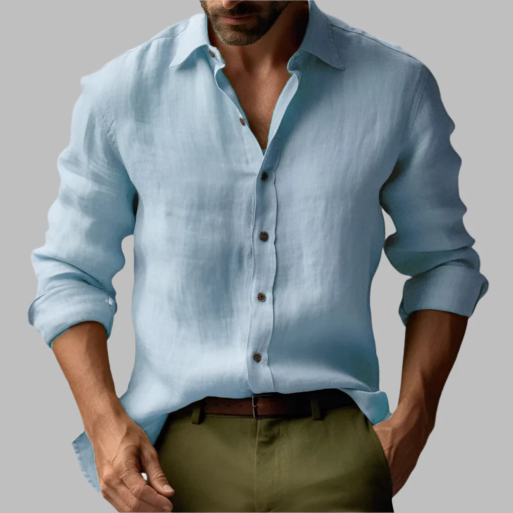 Chemise vintage à manches longues en lin pour homme