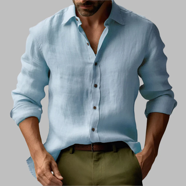 Chemise vintage à manches longues en lin pour homme