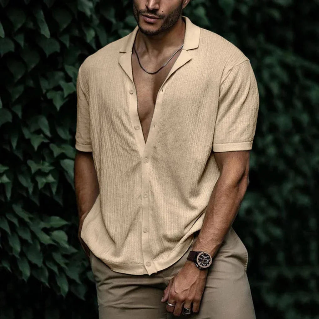Chemise d'été en lin pour homme avec fermeture à boutons