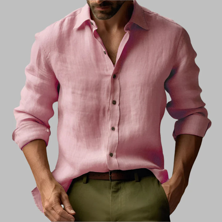 Chemise vintage à manches longues en lin pour homme