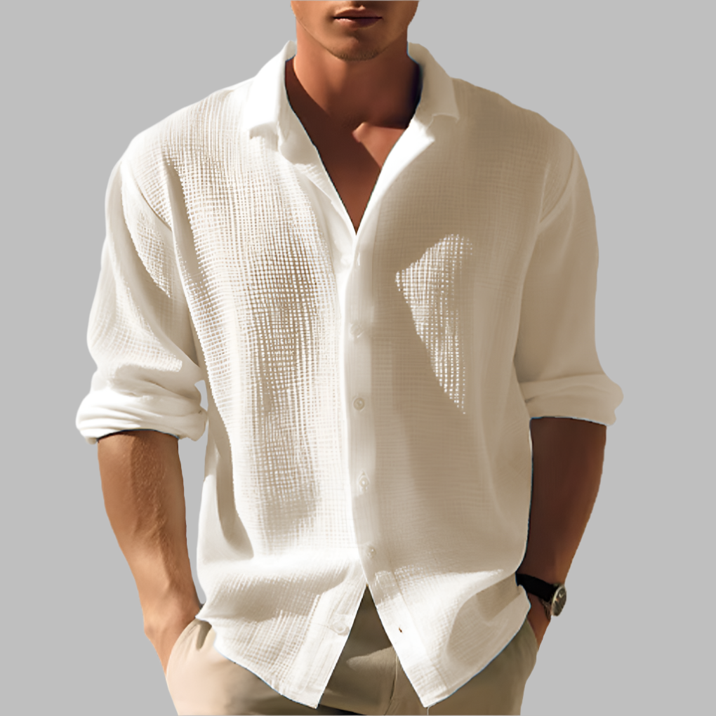 Chemise légère en coton et lin uni pour homme