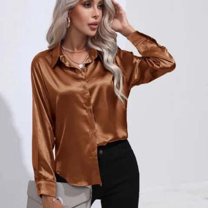 Chemisier ample à manches longues en satin pour femme