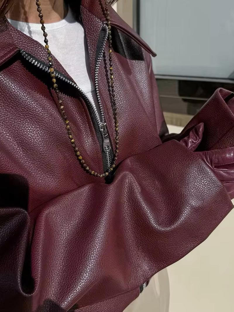 Veste en similicuir bordeaux pour femme