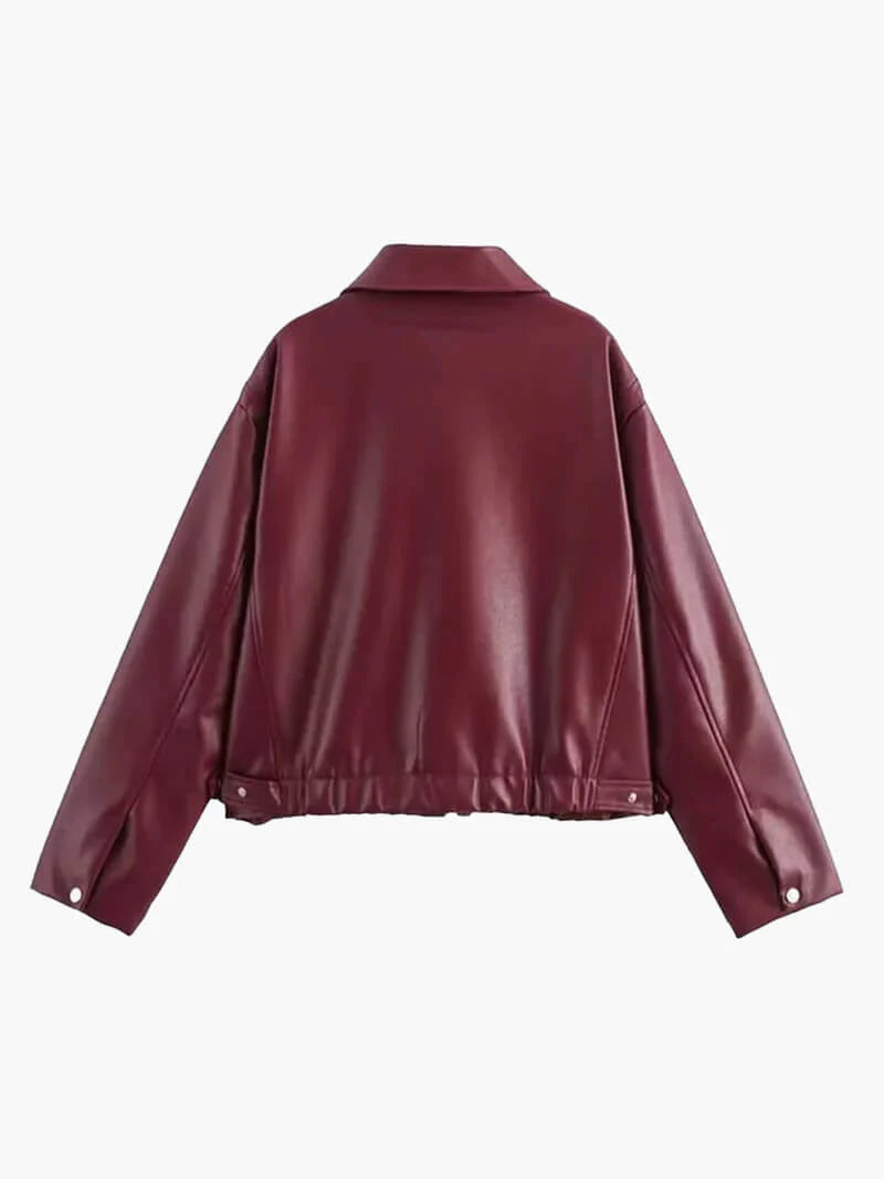Veste en similicuir bordeaux pour femme