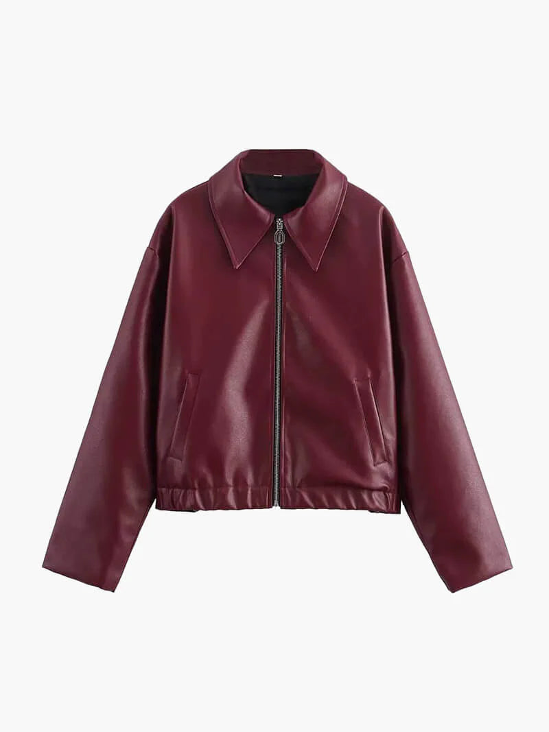 Veste en similicuir bordeaux pour femme