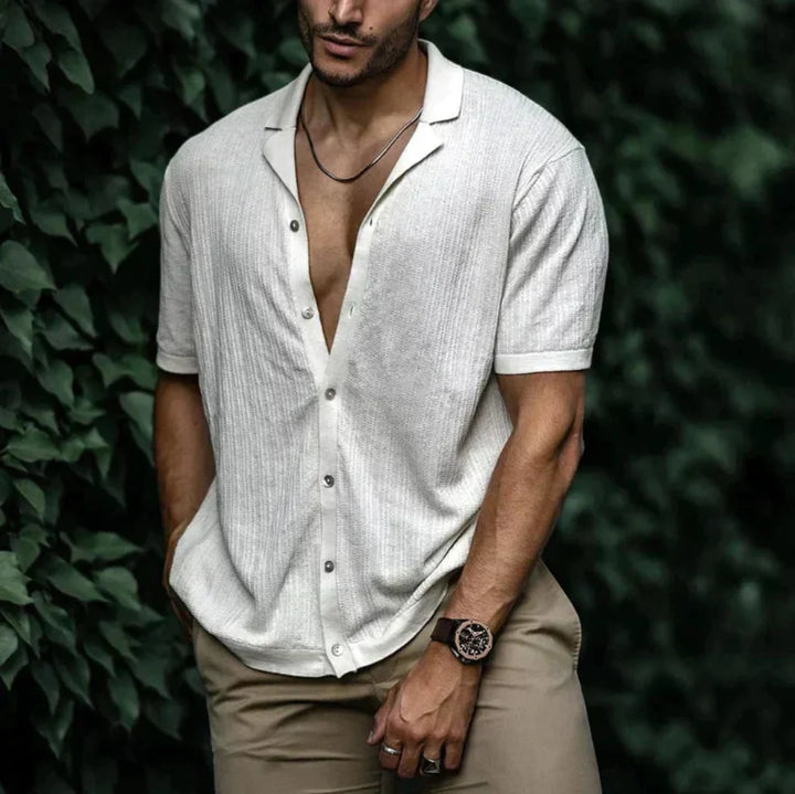 Chemise d'été en lin pour homme avec fermeture à boutons