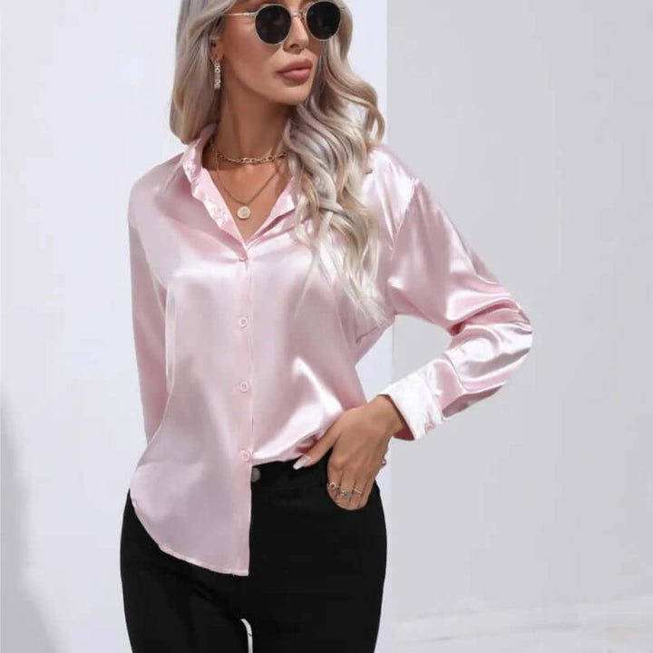 Chemisier ample à manches longues en satin pour femme