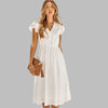 Robe mi-longue fluide à volants et col en V pour femme