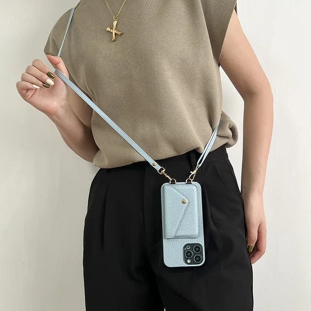 Étui en cuir pour téléphone portable avec cordon pour clés et porte-cartes