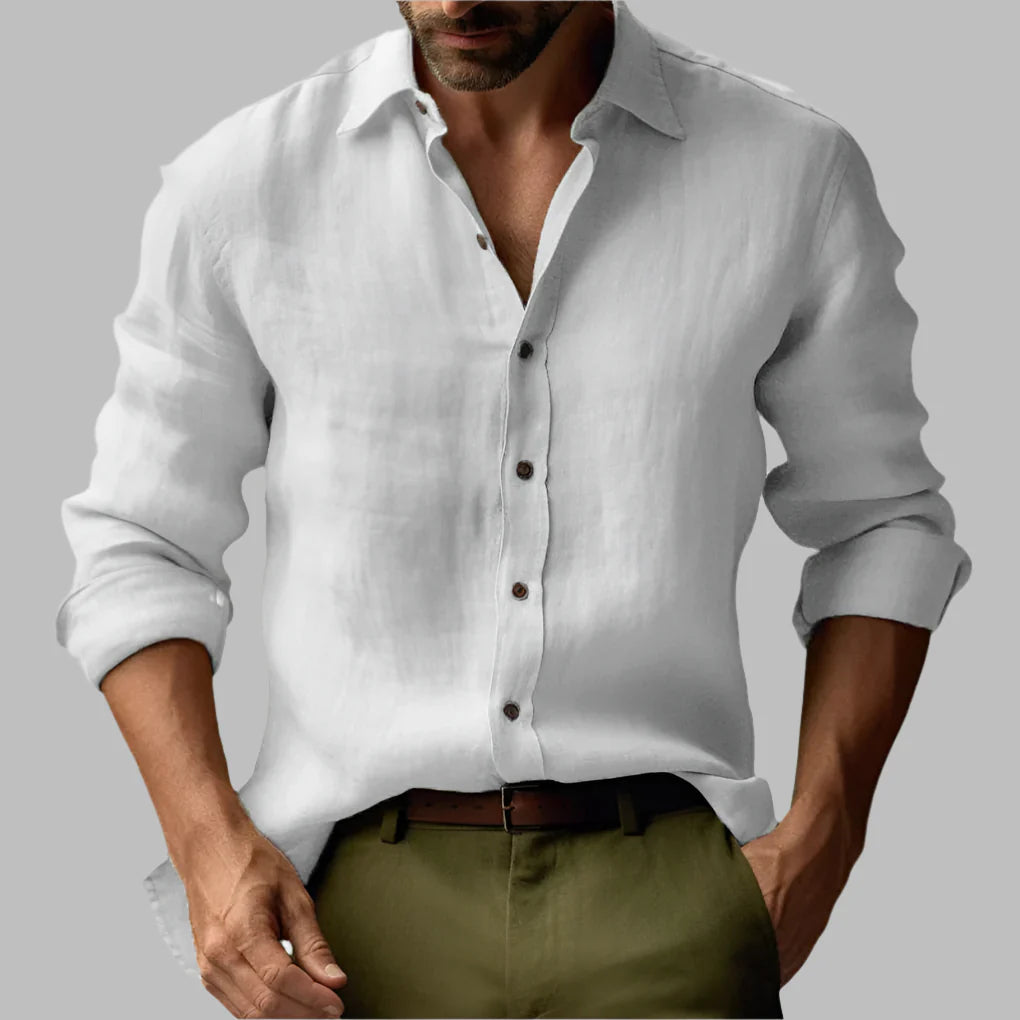Chemise vintage à manches longues en lin pour homme