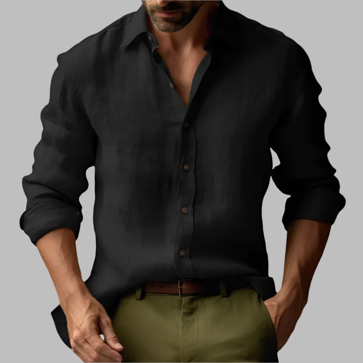 Chemise vintage à manches longues en lin pour homme