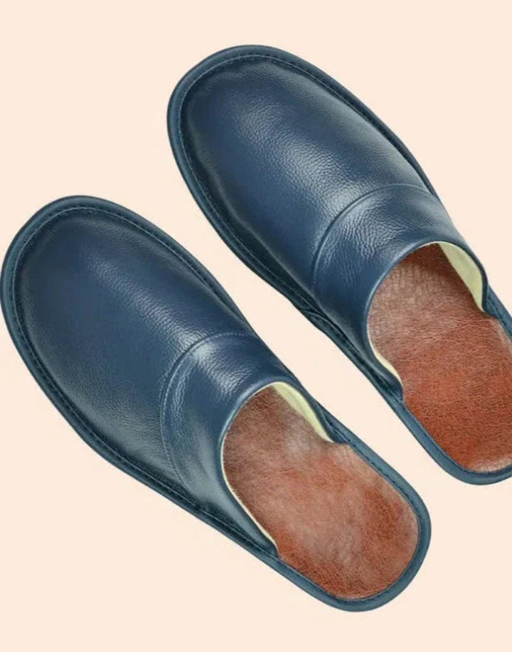 Chaussons d'intérieur confortables et antidérapants en cuir véritable