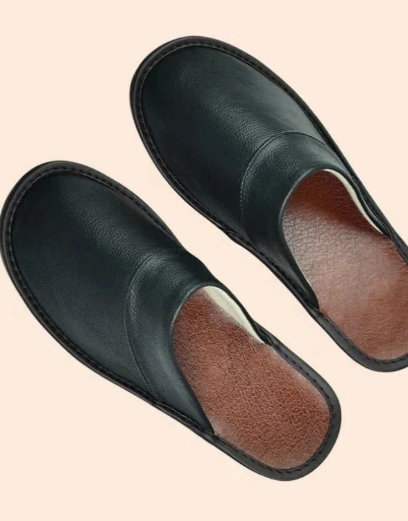 Chaussons d'intérieur confortables et antidérapants en cuir véritable