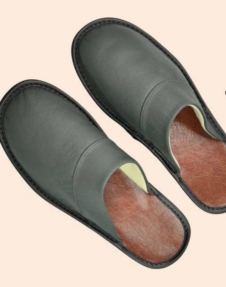 Chaussons d'intérieur confortables et antidérapants en cuir véritable