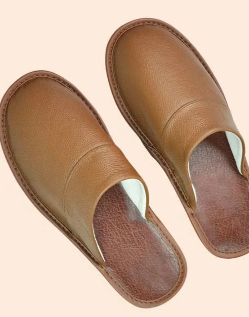 Chaussons d'intérieur confortables et antidérapants en cuir véritable