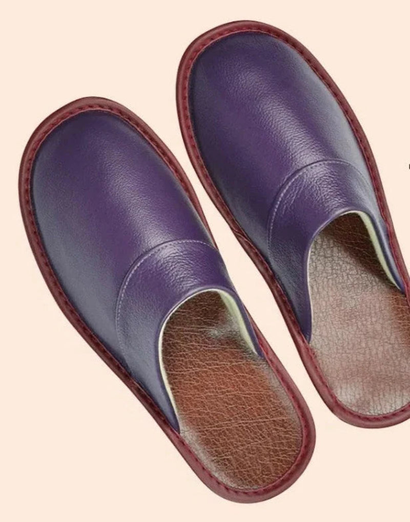 Chaussons d'intérieur confortables et antidérapants en cuir véritable
