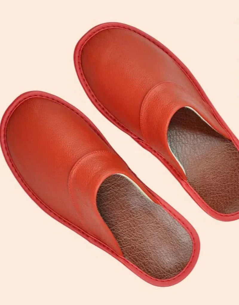 Chaussons d'intérieur confortables et antidérapants en cuir véritable