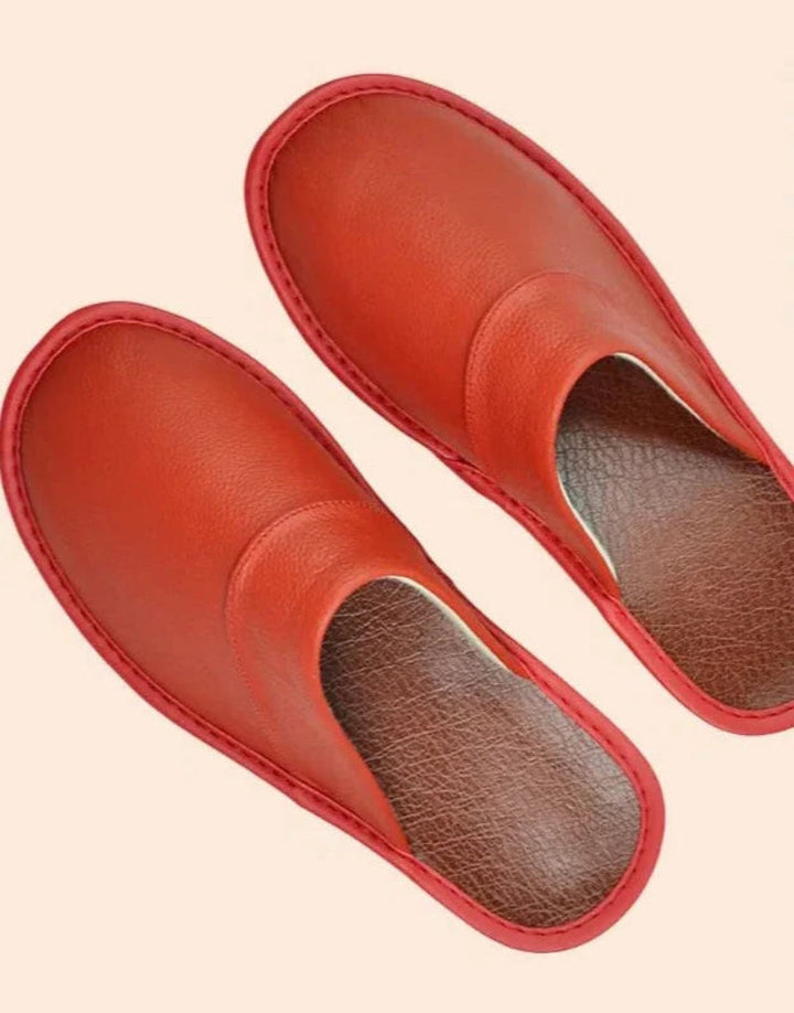 Chaussons d'intérieur confortables et antidérapants en cuir véritable