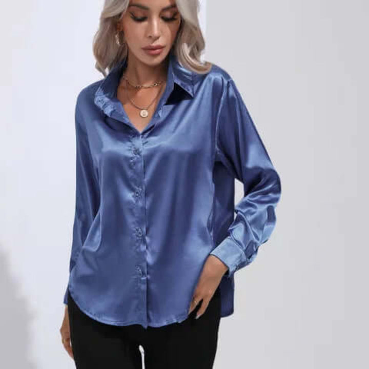 Chemisier ample à manches longues en satin pour femme