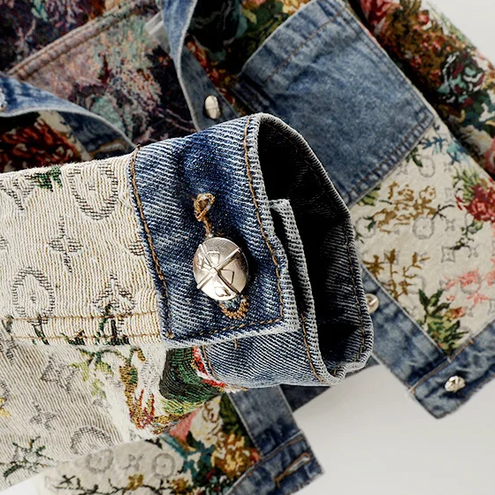 Veste en jean fleurie pour femme