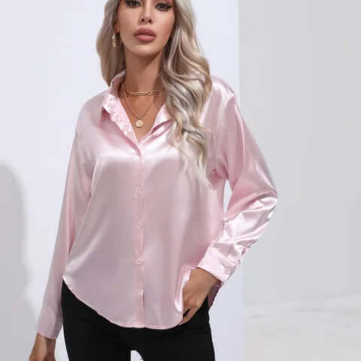 Chemisier ample à manches longues en satin pour femme