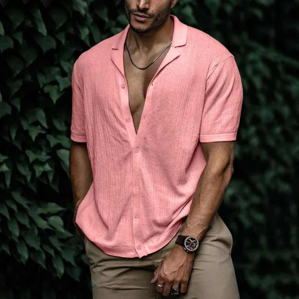 Chemise d'été en lin pour homme avec fermeture à boutons