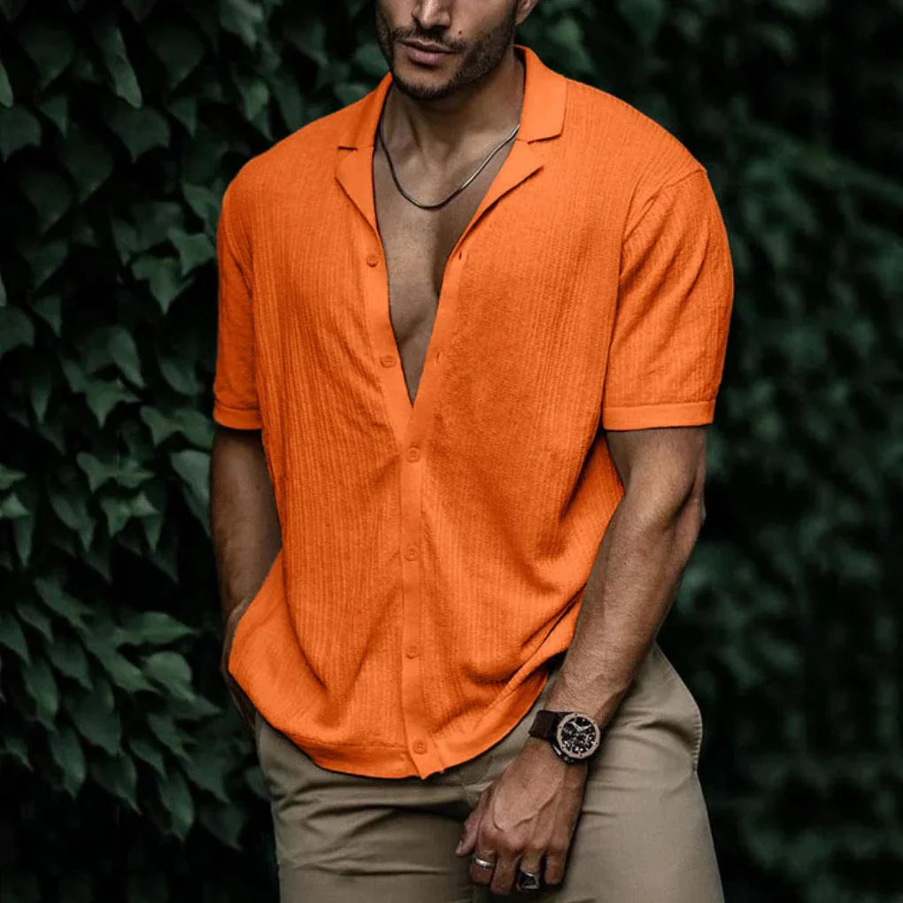 Chemise d'été en lin pour homme avec fermeture à boutons