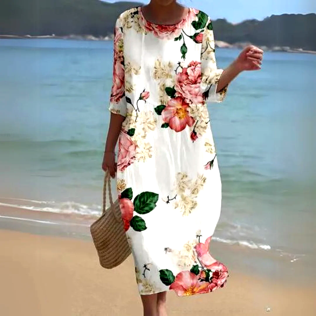 Robe mi-longue fluide et légère pour femme