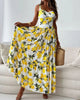 Robe à bretelles à imprimé citron pour femme