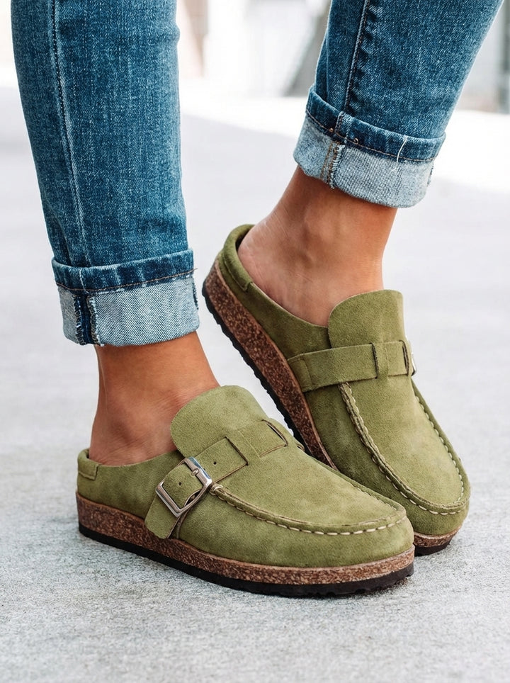 Mules plates rétro à boucle pour femme