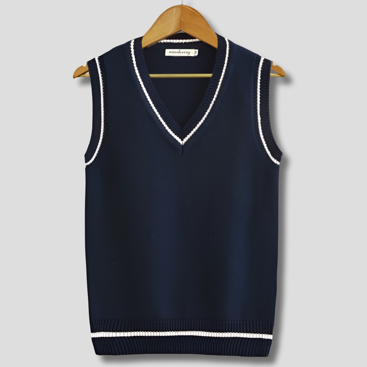 Pull sans manches style preppy à rayures rétro