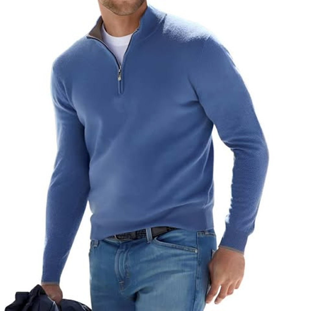 Pull en tricot de coton pour homme avec col zippé