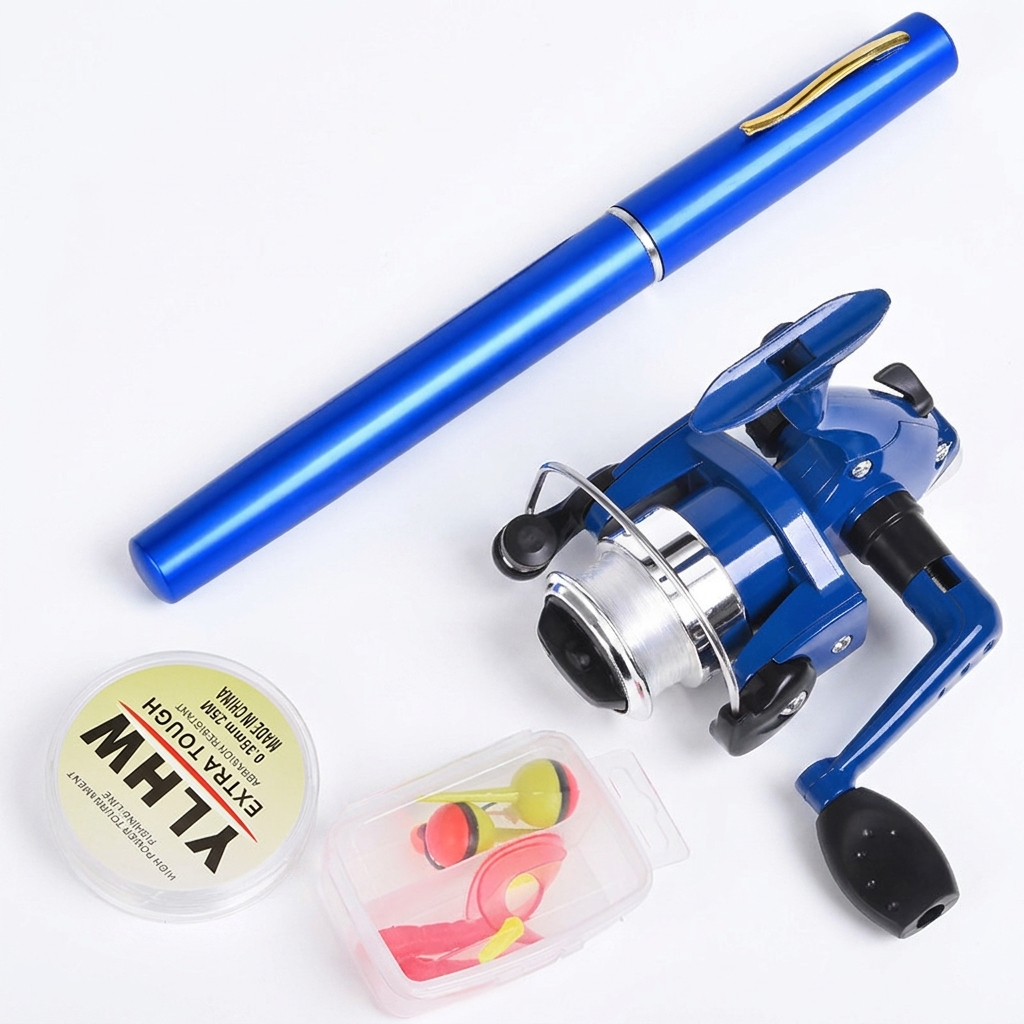 Mini Canne à Pêche + Moulinet, Stylo Poche Mini Télescopique