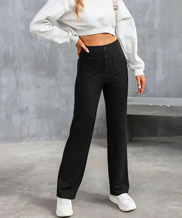 Pantalon décontracté taille haute élastique pour femme
