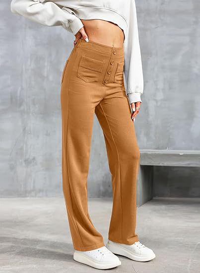 Pantalon décontracté taille haute élastique pour femme