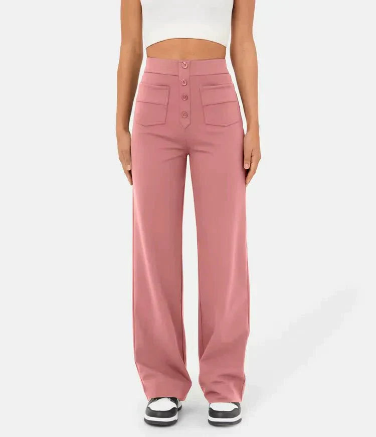 Pantalon décontracté taille haute élastique pour femme