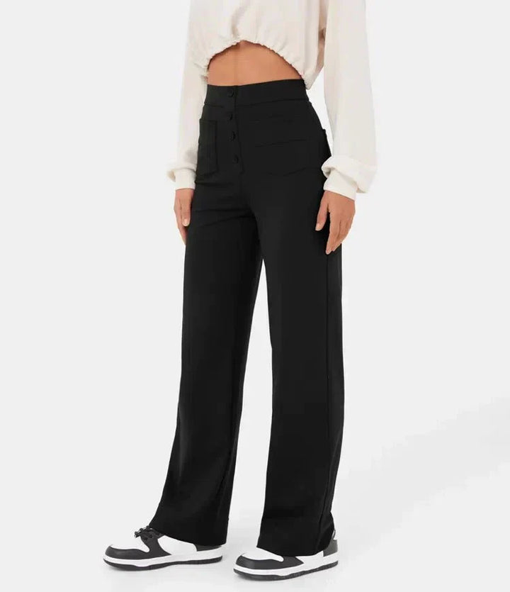 Pantalon décontracté taille haute élastique pour femme
