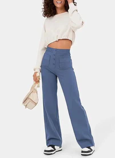 Pantalon décontracté taille haute élastique pour femme