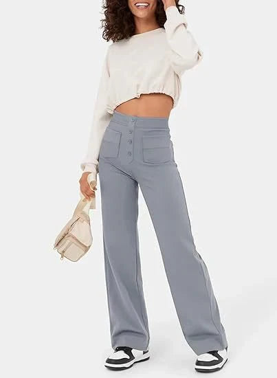 Pantalon décontracté taille haute élastique pour femme