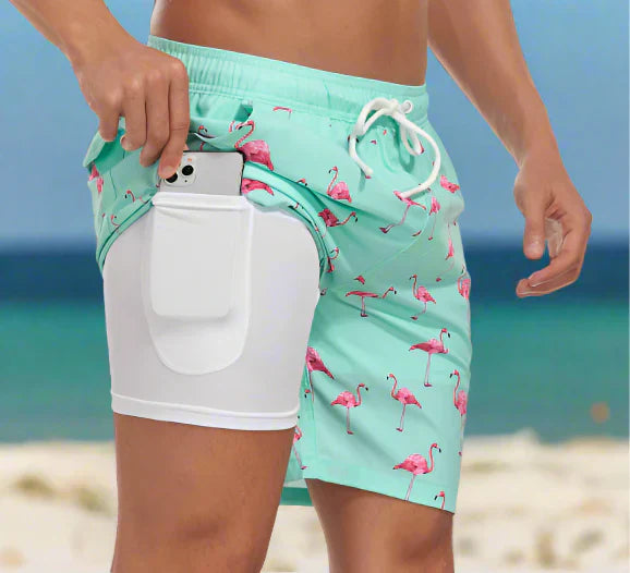 Short de bain tendance pour homme avec doublure et poche pour téléphone