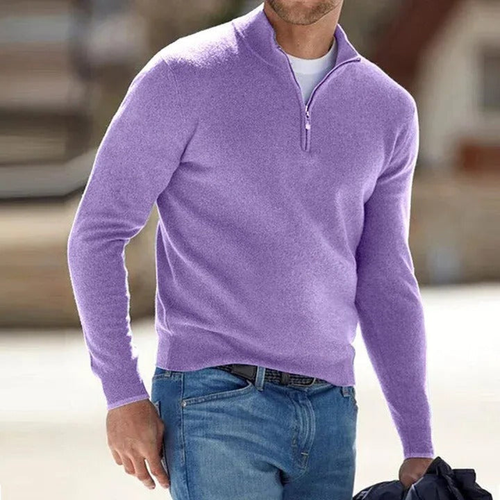 Pull basique zippé en cachemire pour homme