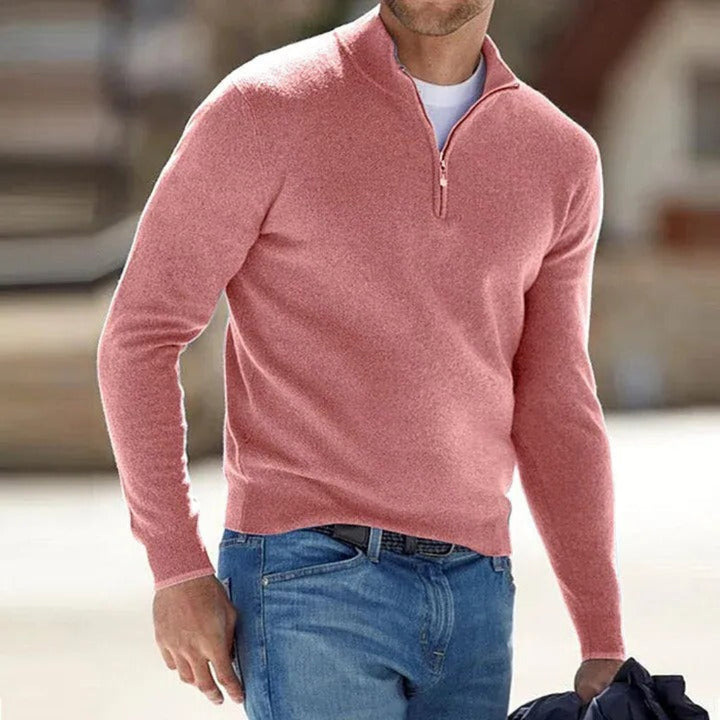 Pull basique zippé en cachemire pour homme