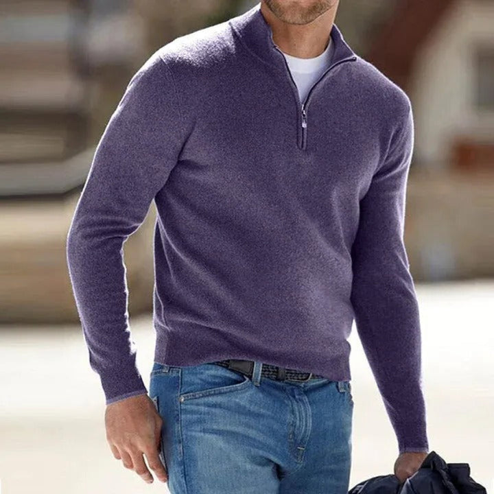 Pull basique zippé en cachemire pour homme