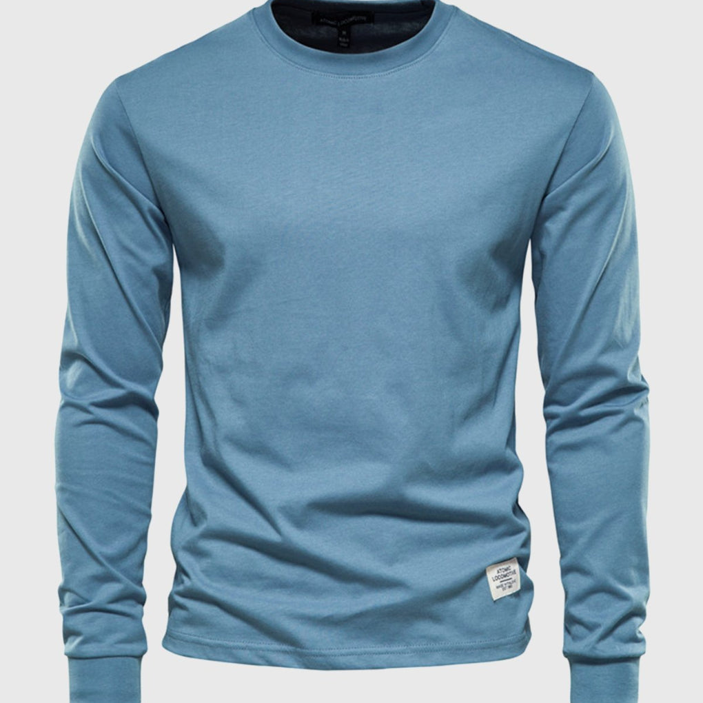 Chemise homme en coton à manches longues et col rond