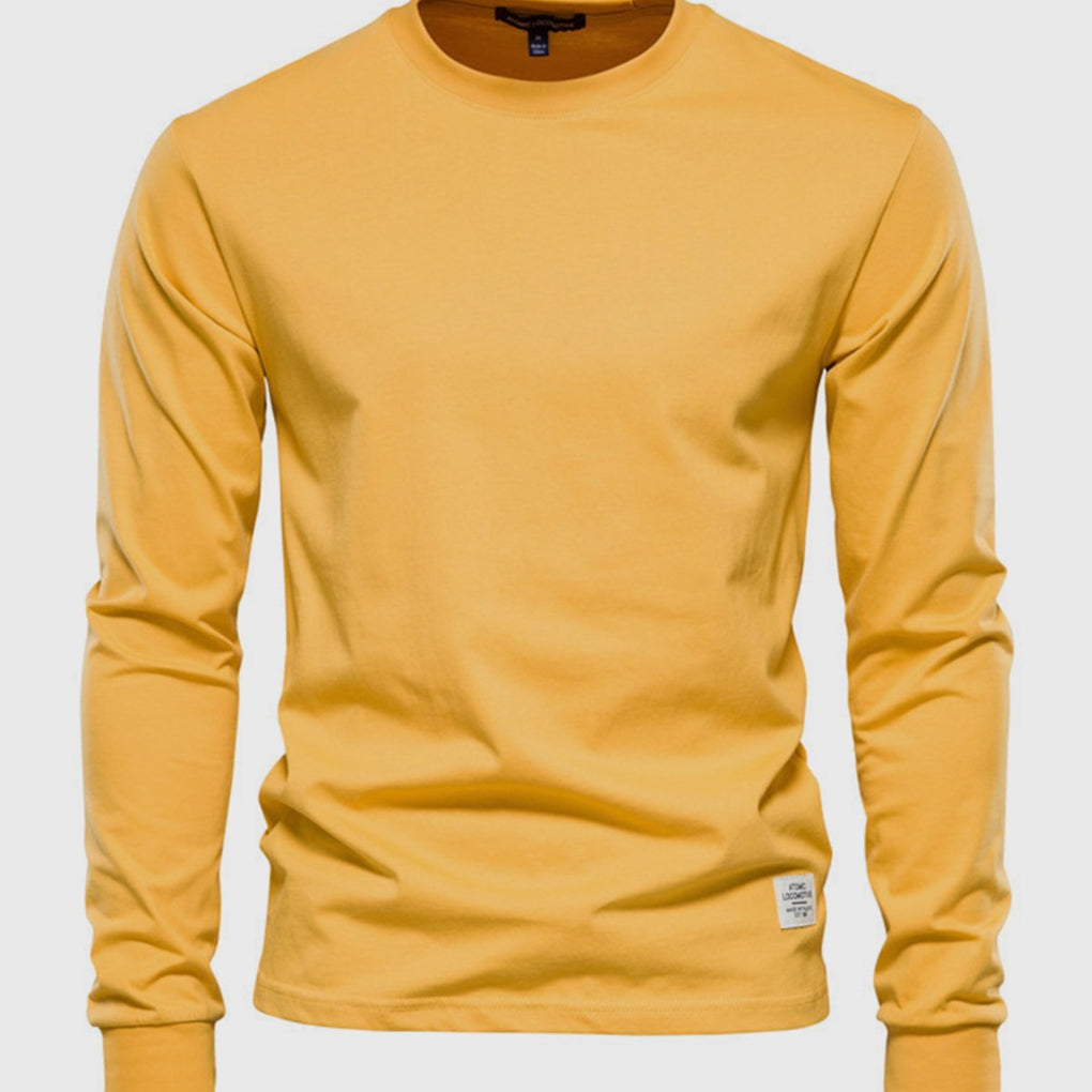 Chemise homme en coton à manches longues et col rond