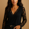 Blouse en Dentelle Élégante à Col en V pour Femme